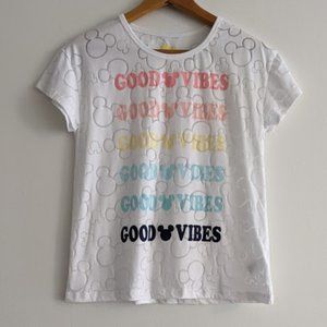 Disney White Good Vibes Mickey T-Shirt Size S